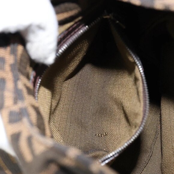 FENDI Zucca Canvas Mamma Baguette Shoulder Bag Black Brown Silver Auth 150142 - Picture 14 of 16